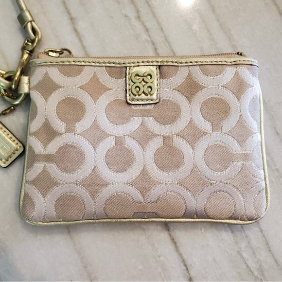 Coach Julia Op Art Gold Metallic Wristlet - Picture 2 of 7